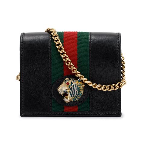 Gucci Rajah Leather Card Case On Chain 